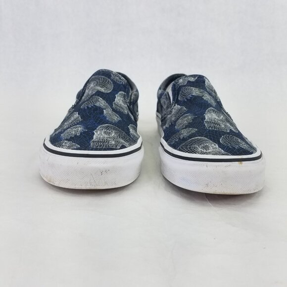 VANS Classic Slip On Wireframe Skull Blue Canvas Sneakers Women's 8 Men's 6.5 - Picture 2 of 13